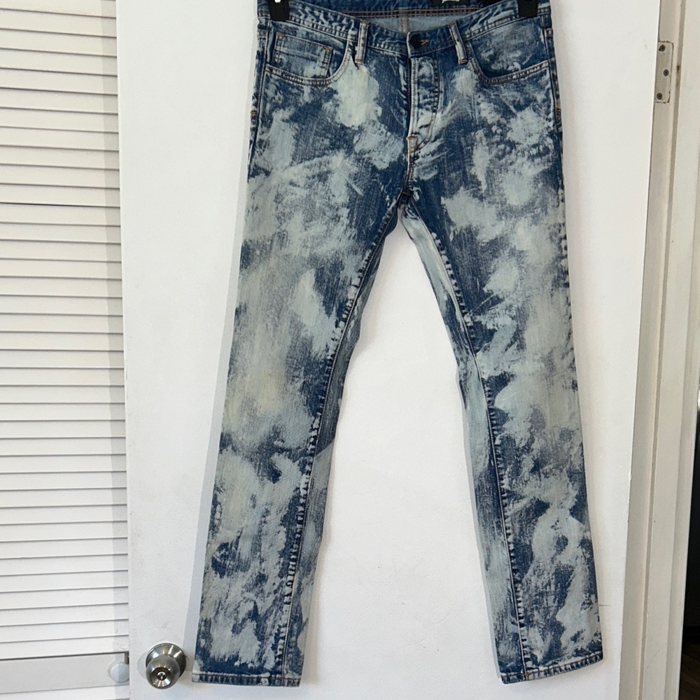 Just Cavalli Men's Distressed Blue‎ and White Slim Jeans 46 Button fly N30127